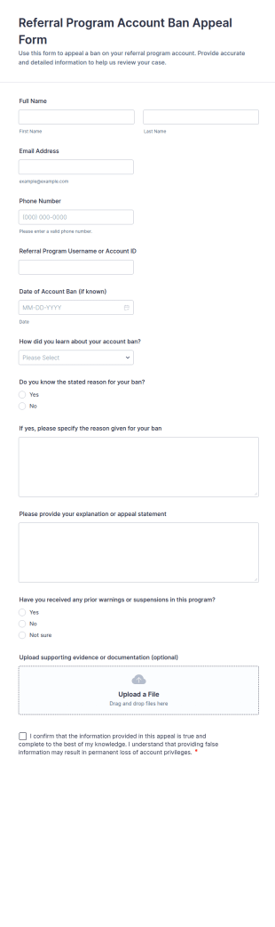 Referral Program Account Ban Appeal Form Template