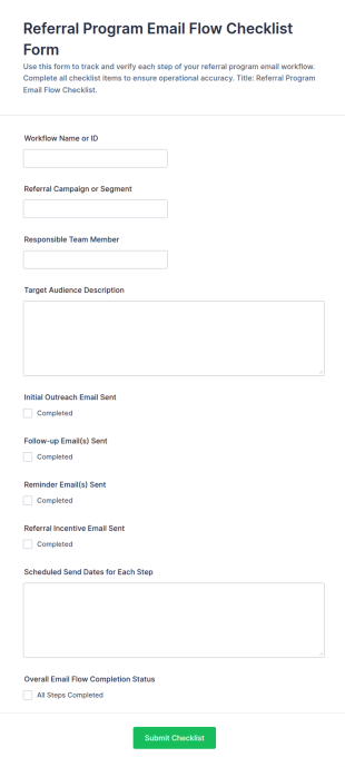 Referral Program Email Flow Checklist Form Template