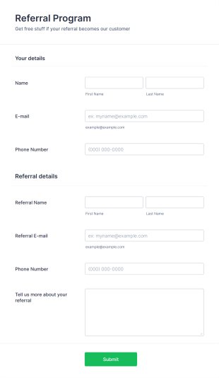 Referral Program Form Template