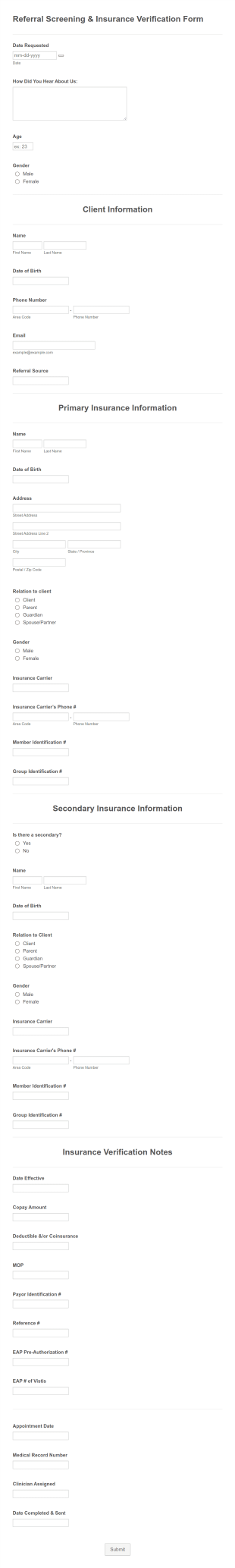 Insurance Referral Verification Form Template