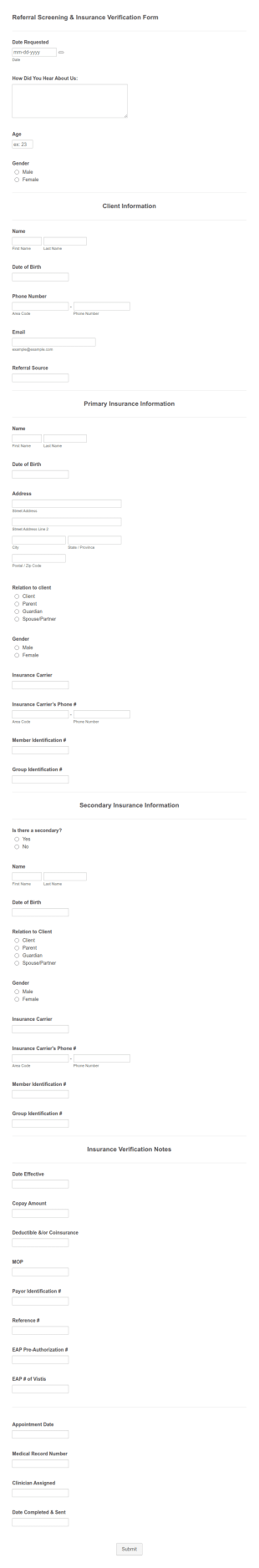 Insurance Referral Verification Form Template