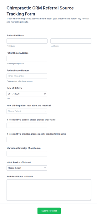 Chiropractic Referral Source Tracking Form Template