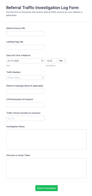 Referral Traffic Investigation Log Form Template