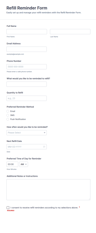 Refill Reminder Form Template