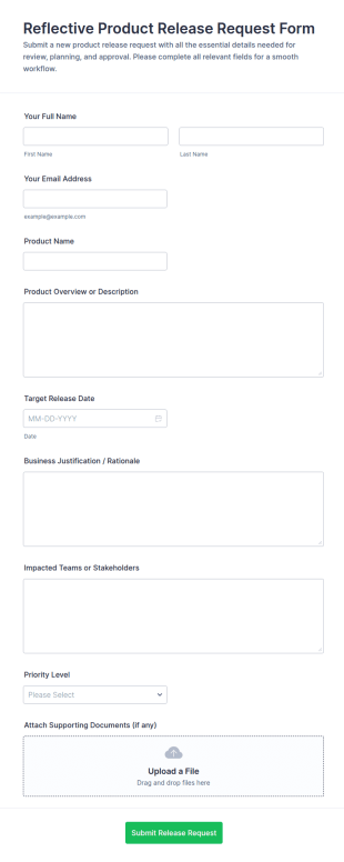 Reflective Product Release Request Form Template