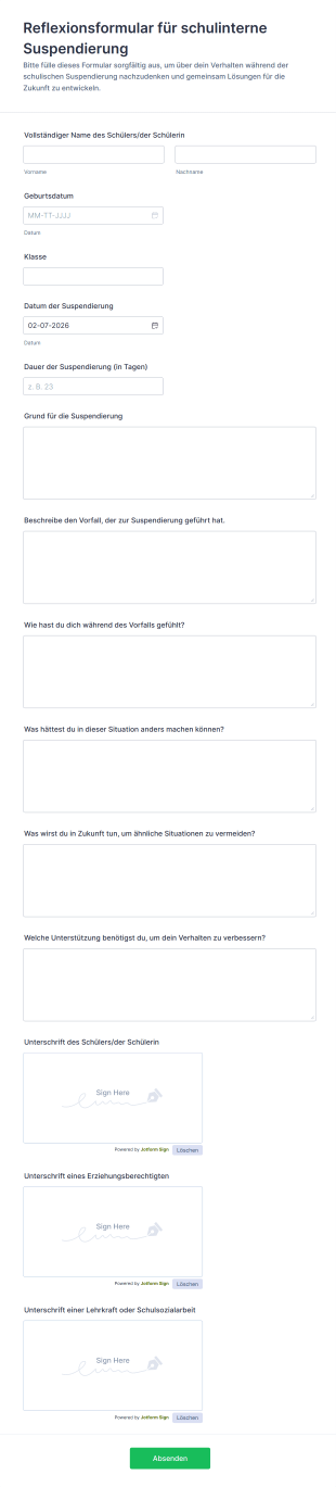 Reflexionsformular Für Schulinterne Suspendierung