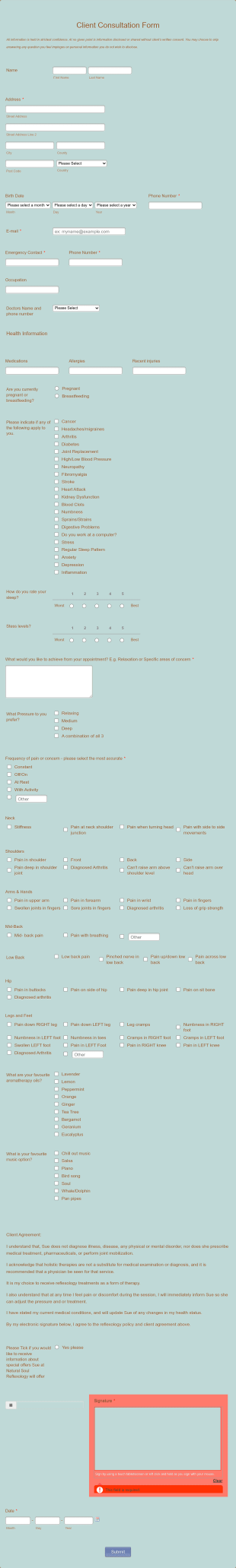 Reflexology Consultation Form Template