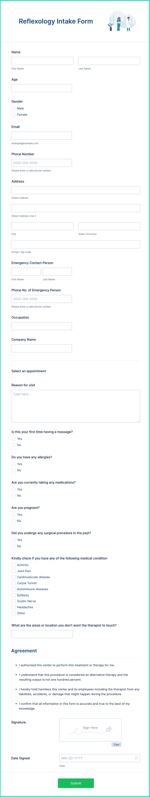 Reflexology Intake Form Template
