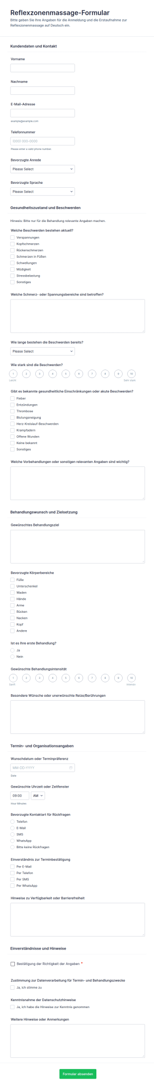 Reflexzonenmassage Anamnesebogen