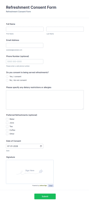 Refreshment Consent Form Template