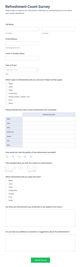 Refreshment Count Survey Form Template