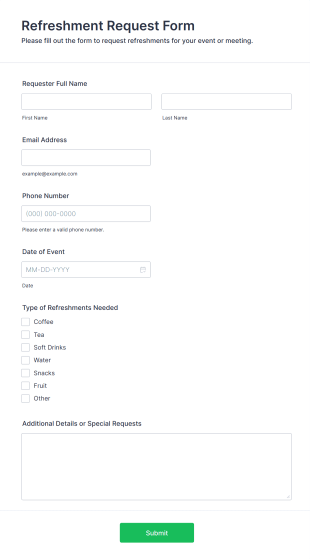 Refreshment Request Form Template