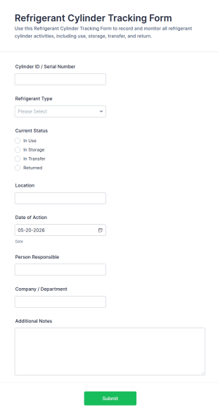 Refrigerant Cylinder Tracking Form Template