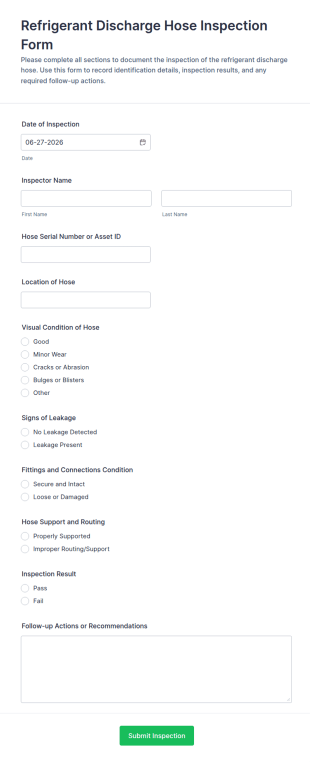 Refrigerant Discharge Hose Inspection Form Template