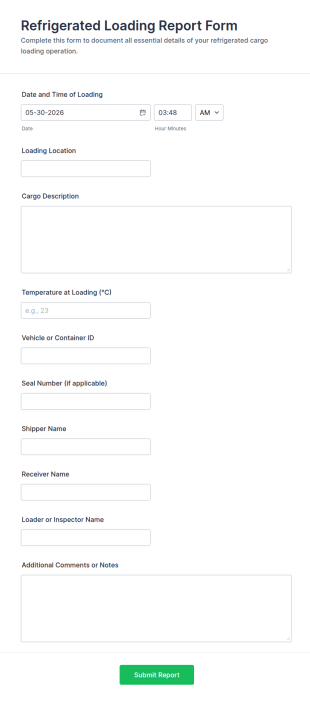 Refrigerated Loading Report Form Template