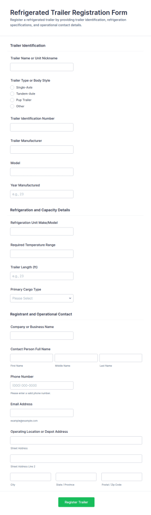 Refrigerated Trailer Registration Form Template