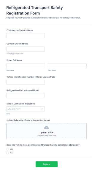 Refrigerated Transport Safety Registration Form Template