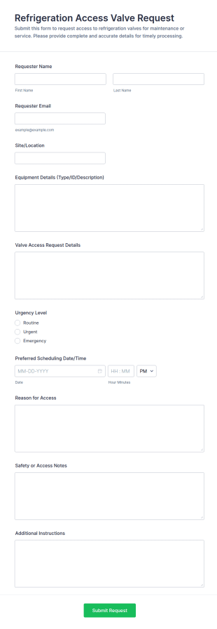 Refrigeration Access Valve Request Form Template