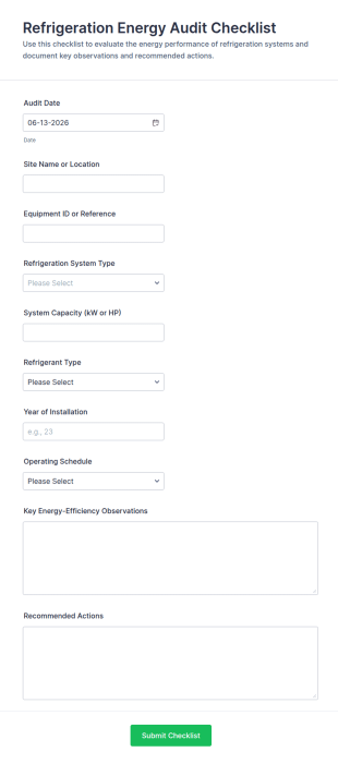 Refrigeration Energy Audit Checklist Form Template