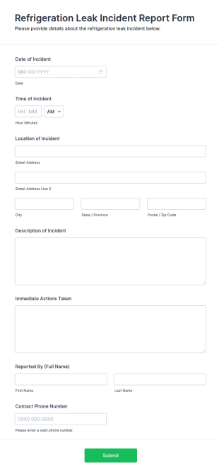 Refrigeration Leak Incident Report Form Template