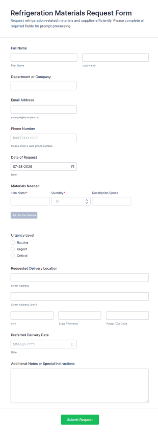 Refrigeration Materials Request Form Template