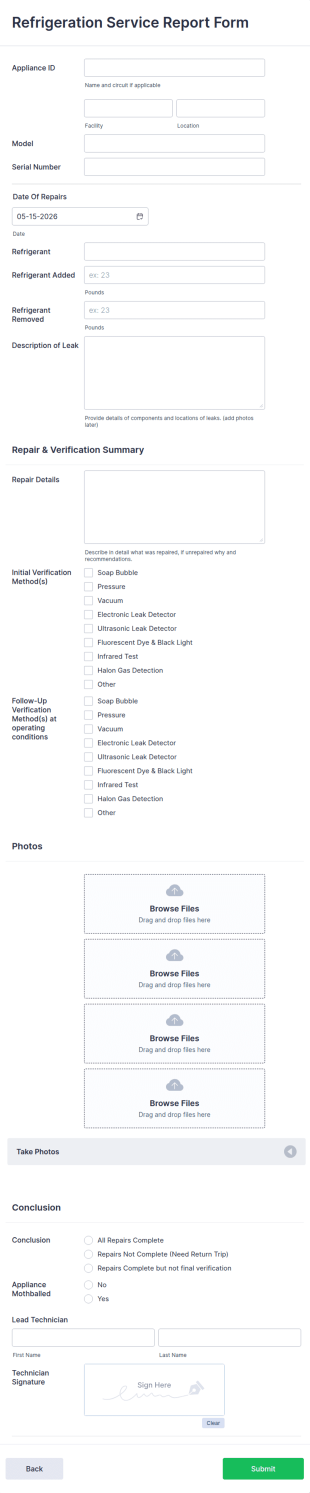 Refrigeration Service Report Form Template