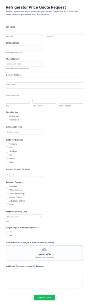 Refrigerator Price Quote Request Form Template