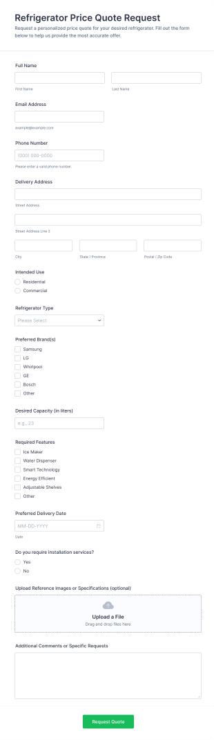 Refrigerator Price Quote Request Form Template
