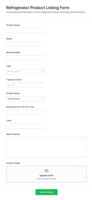 Refrigerator Product Listing Form Template