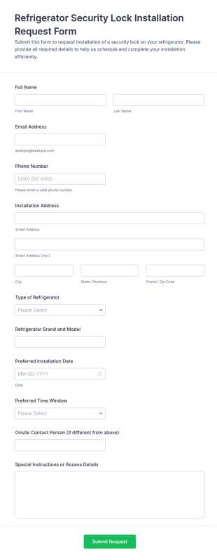 Refrigerator Security Lock Installation Request Form Template