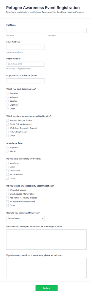 Refugee Awareness Event Registration Form Template