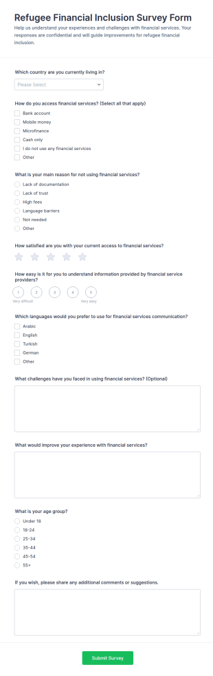 Refugee Financial Inclusion Survey Form Template