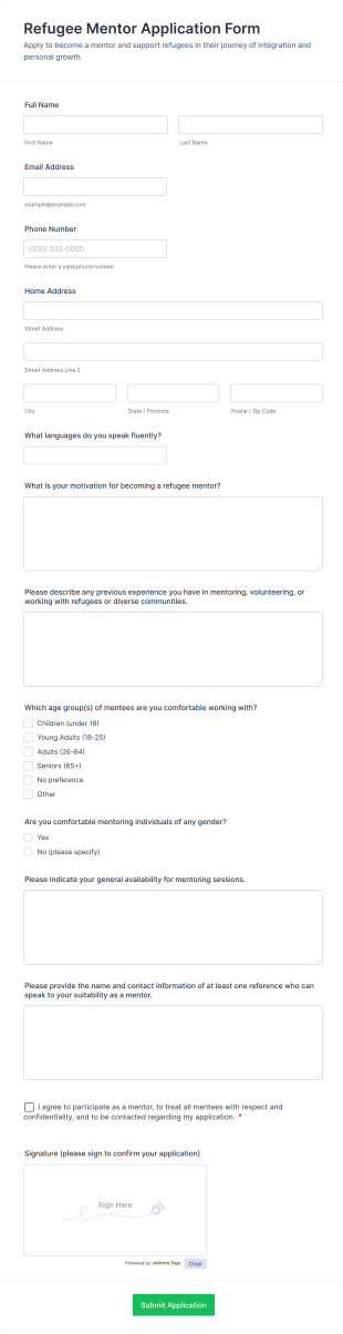 Refugee Mentor Application Form Template