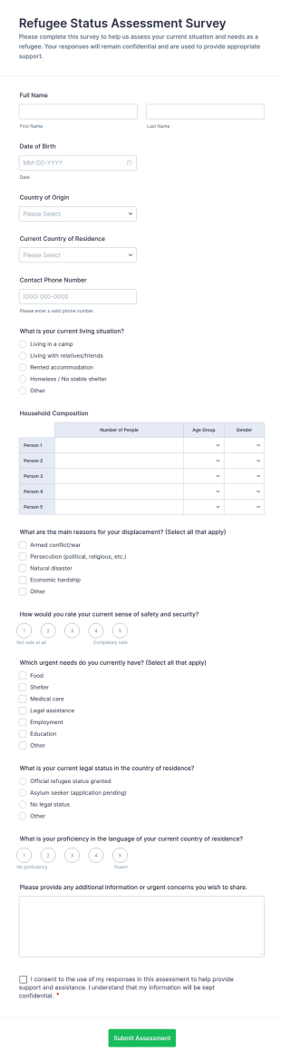 Refugee Status Assessment Survey Form Template