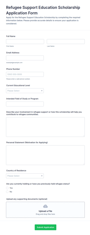 Refugee Support Education Scholarship Application Form Template