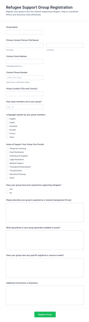 Refugee Support Group Registration Form Template