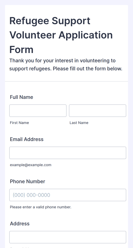 Refugee Support Volunteer Application Form