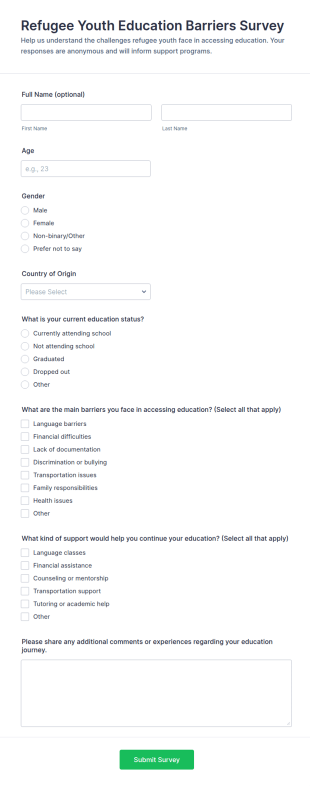 Refugee Youth Education Barriers Survey Form Template
