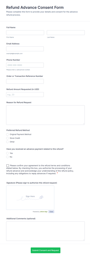 Refund Advance Consent Form Template