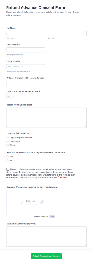 Refund Advance Consent Form Template