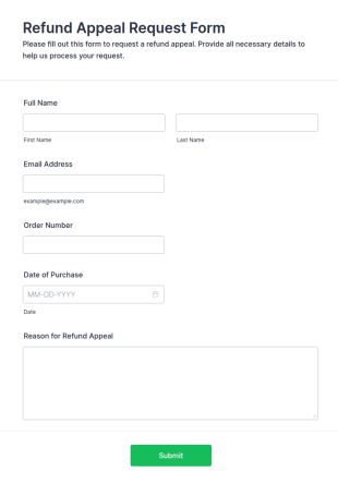 Refund Appeal Request Form Template