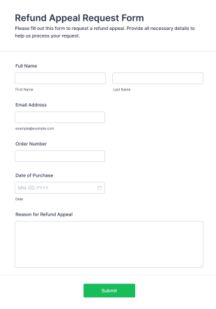 Refund Appeal Request Form Template
