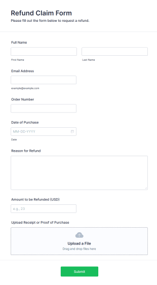 Refund Claim Form Form Template