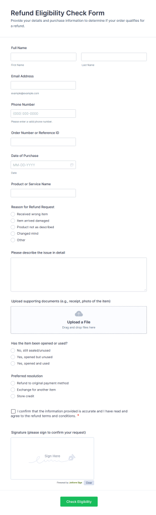 Refund Eligibility Check Form Template
