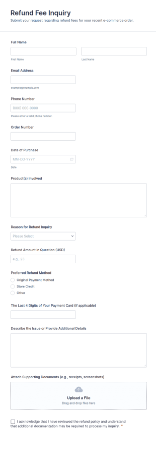 Refund Fee Inquiry Form Template