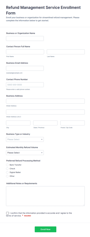 Refund Management Service Enrollment Form Template