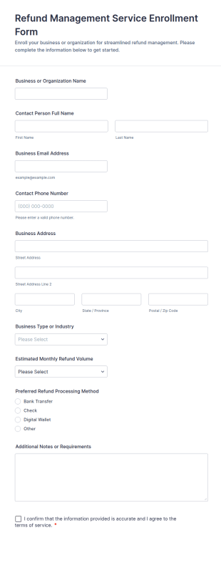 Refund Management Service Enrollment Form Template