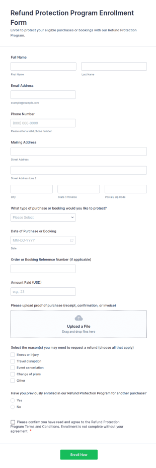 Refund Protection Program Enrollment Form Template