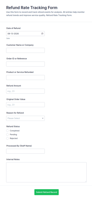 Refund Rate Tracking Form Template