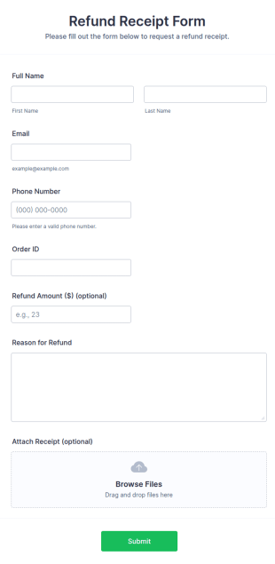Refund Receipt Form Template
